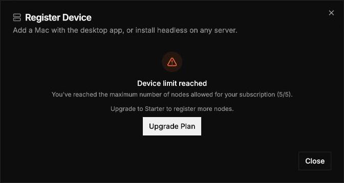Control showing Device limit reached for an account using all five slots